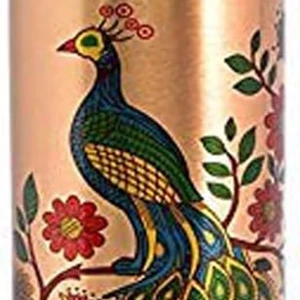 Prisha India Craft Pure Copper Bottle - Peacock Design, 1000ml