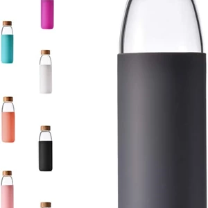 Veegoal Borosilicate Glass Water Bottle with Bamboo Lid