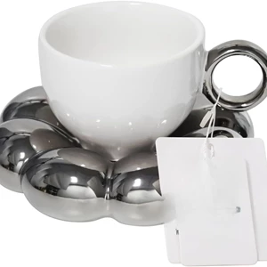 THE WHITE SHOP Ceramic Coffee Mug with Saucer Set