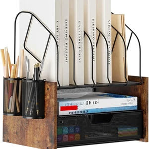 LENND Mesh Desk Organizer with Wooden Detail