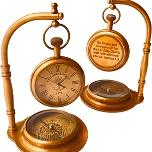ALADEAN Inspirational Brass Table Clock with Compass