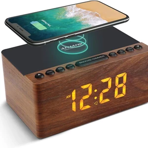 ANJANK Digital LED Alarm Clock with Wireless Charger & Radio