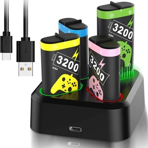 TERRIFI 4 Pack 3200mAh Rechargeable Battery Packs for Xbox Controllers