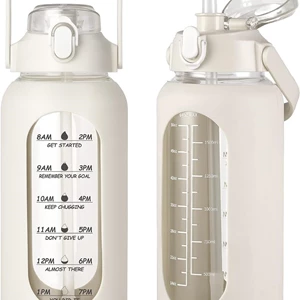 Loiisgy 32oz Motivational Glass Water Bottle with Straw