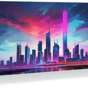 Sense Canvas Skyline Futuristic Neon 94 Canvas Art