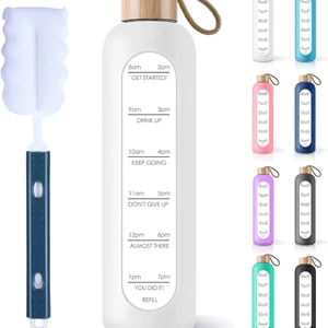 PROBTTL 32 Oz Glass Water Bottle with Time Markers