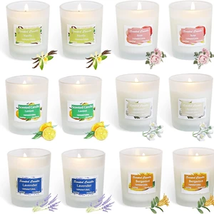 Toworld Scented Candles Gift Set, 12 PCS White Glass Candle