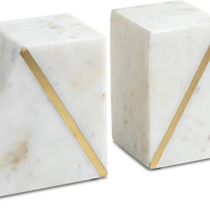 Cork & Mill Marble Bookends for Heavy Books - White