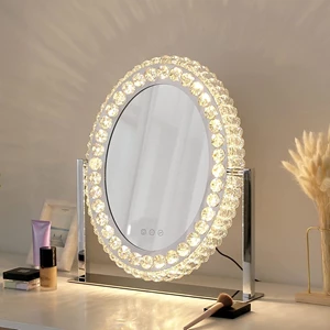 QYzblbang Oval Crystal Vanity Mirror with LED Lights