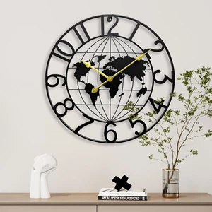 KEQAM World Map Large Wall Clock - 24 Inch