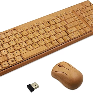 Smart Tech Handcrafted Natural Bamboo Wireless Keyboard and Mouse Combo