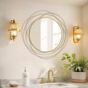 26.8" Round Wall Mirror in Gold Metal Frame