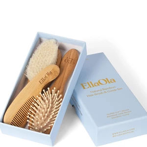 ELLAOLA Natural Bamboo Hair Brush & Comb Set for Babies