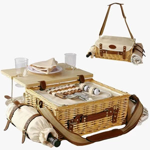 Multifunctional Wicker Picnic Basket Set for 2