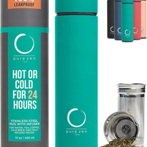 Pure Zen Tea Thermos with Infuser - 15 oz Green