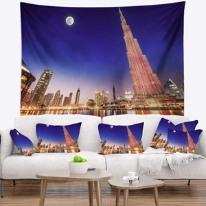 Designart 'Burj Khalifa Night Landscape' Tapestry