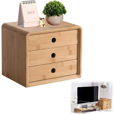 iKeoat Bamboo Desk Organizer with 3 Drawers