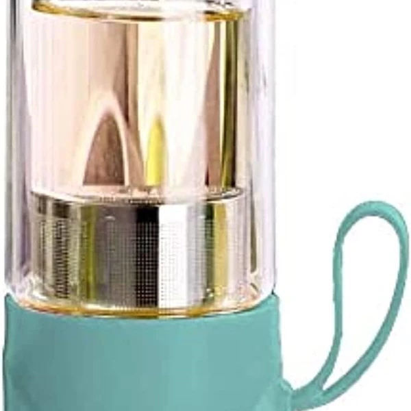 YLmeet 390ml Double Wall Glass Tea Tumbler With Infuser - Blue