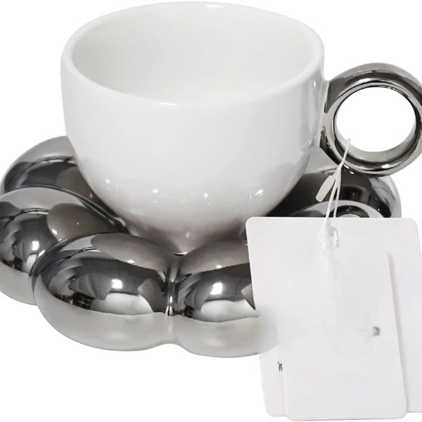 THE WHITE SHOP Ceramic Coffee Mug with Saucer Set