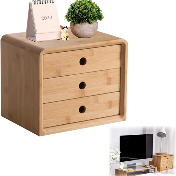 iKeoat Bamboo Desk Organizer with 3 Drawers