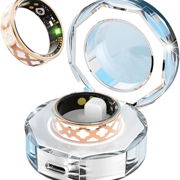 KASTWAVE Health Ring with Enamel Flower Pattern