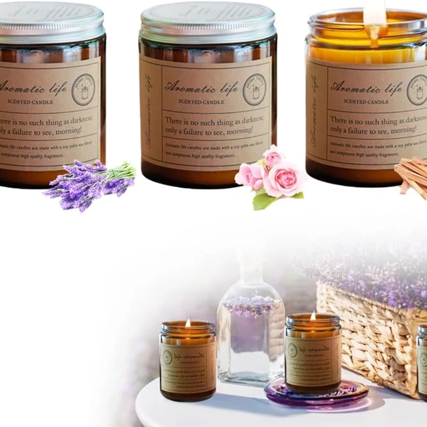 AbaqKalza Aromatherapy Candle Set: Lavender, Sandalwood, Rose