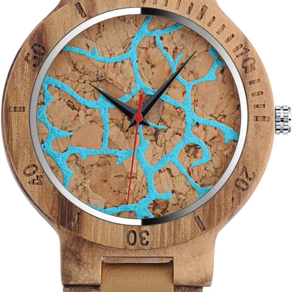 Unendlich U Men's Original Wooden Watch with Full Leather Strap