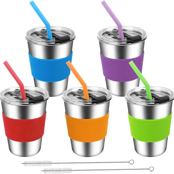 ShineMe Kids Cups with Straws and Lids, 12oz Stainless Steel