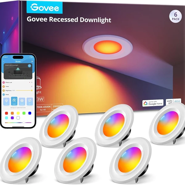 Govee Smart Retrofit Recessed Lighting 6 Inch, Wi-Fi Bluetooth