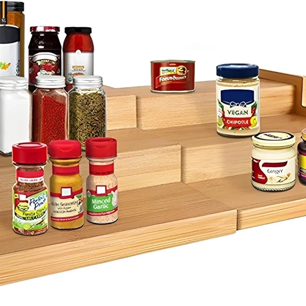 Beauenty Spice Rack 3 Tier Bamboo Expandable Shelf