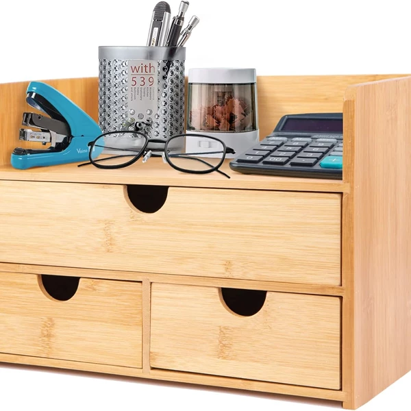 ROTASLOG Bamboo Desk Organizer with Drawers