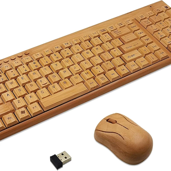 Smart Tech Handcrafted Natural Bamboo Wireless Keyboard and Mouse Combo