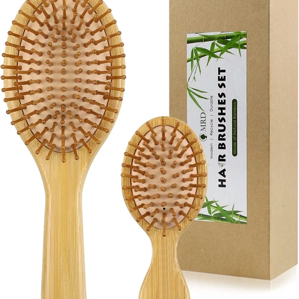 MRD 2Pcs Bamboo Hair Brushes Set With Paddle