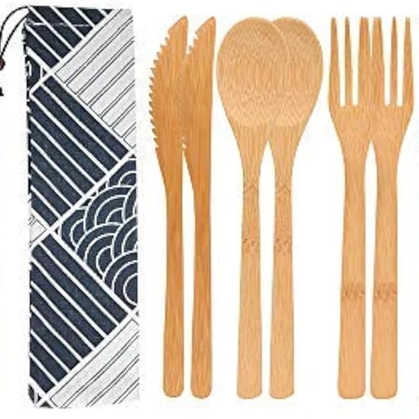 UPTRUST 2 Set Bamboo Cutlery with Rainbow Straw