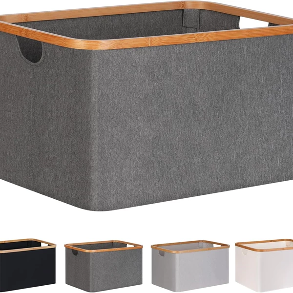 KASTWAVE Foldable Laundry Basket, Bamboo 60L