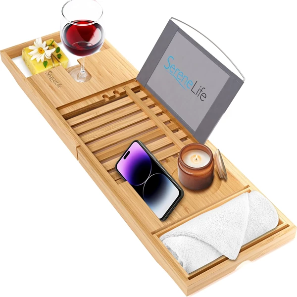 SereneLife Luxury Bamboo Bathtub Caddy Tray