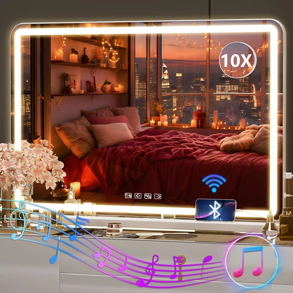 Hasipu Vanity Mirror with Lights and Bluetooth Speaker