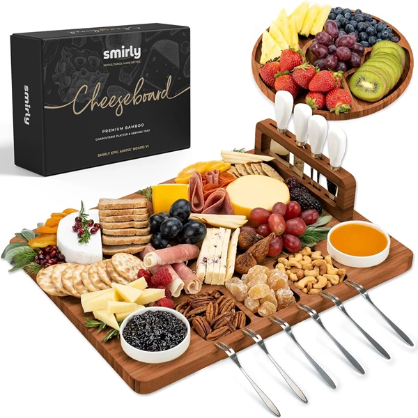SMIRLY Charcuterie Boards Gift Set, Bamboo Cheese Board Set