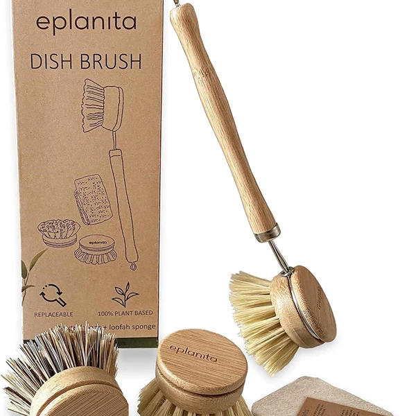 eplanita Natural Dish Brush with Replaceable Heads